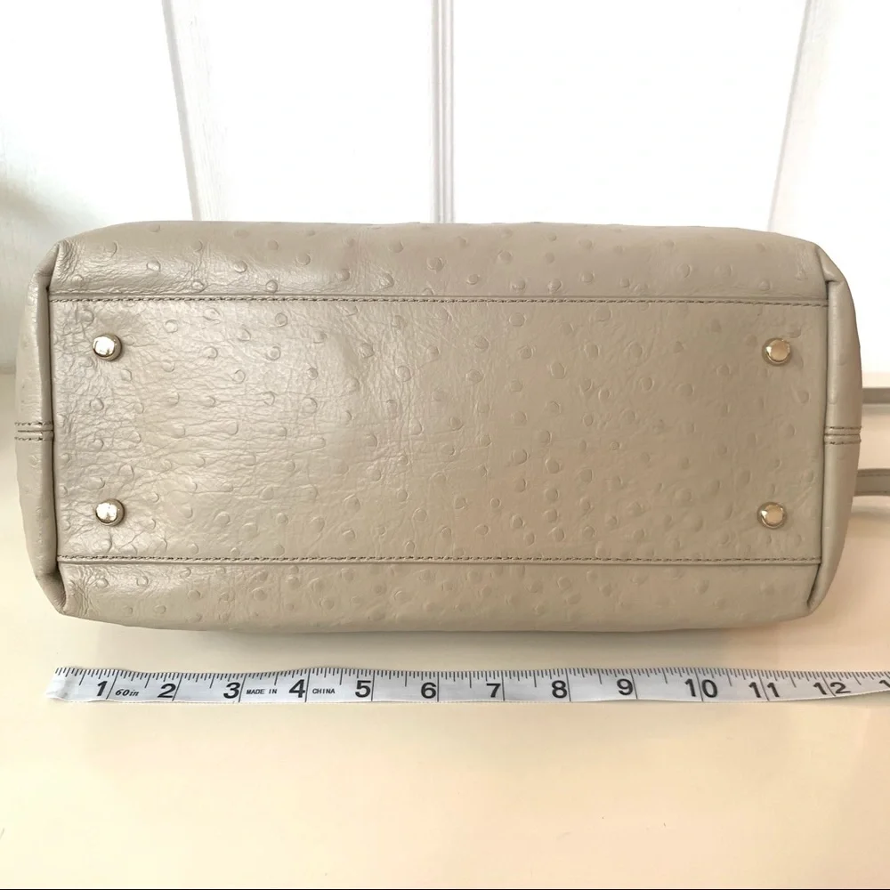 Kate Spade · Victoria Falls Madeline Ostrich Embossed Satchel Stone Taupe Bag - Picture 5 of 17